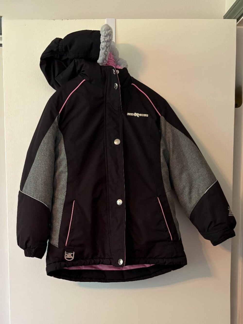 ZeroXposur Girls Winter Coat Size 7/8 Black Gray Pink Hooded Insulated Jacket
